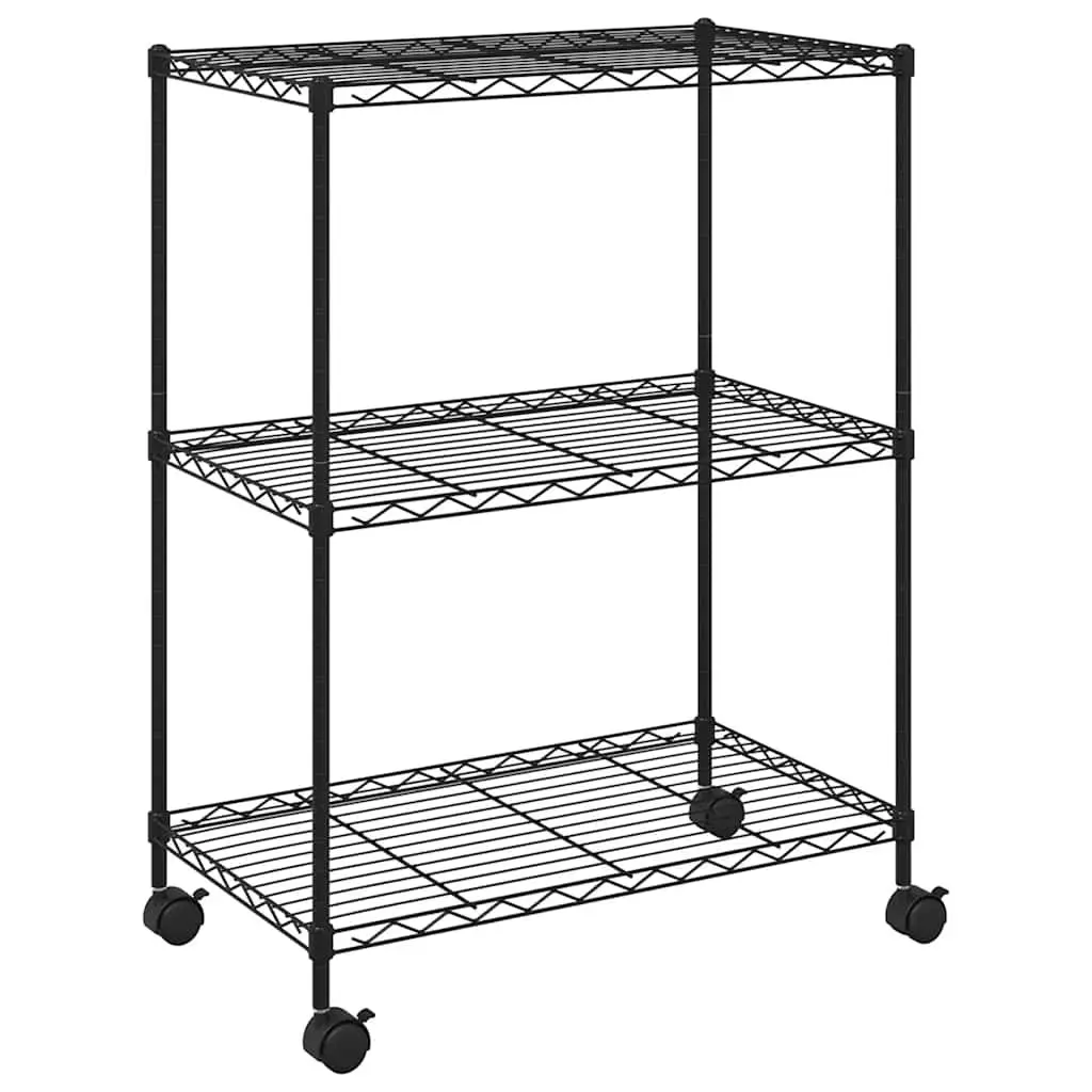 3-Tier Storage Rack 60x35x81cm Black with Wheels