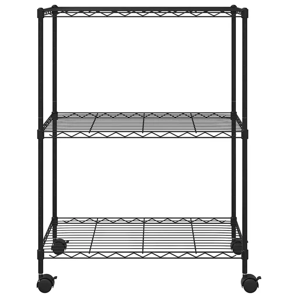 3-Tier Storage Rack 60x35x81cm Black with Wheels