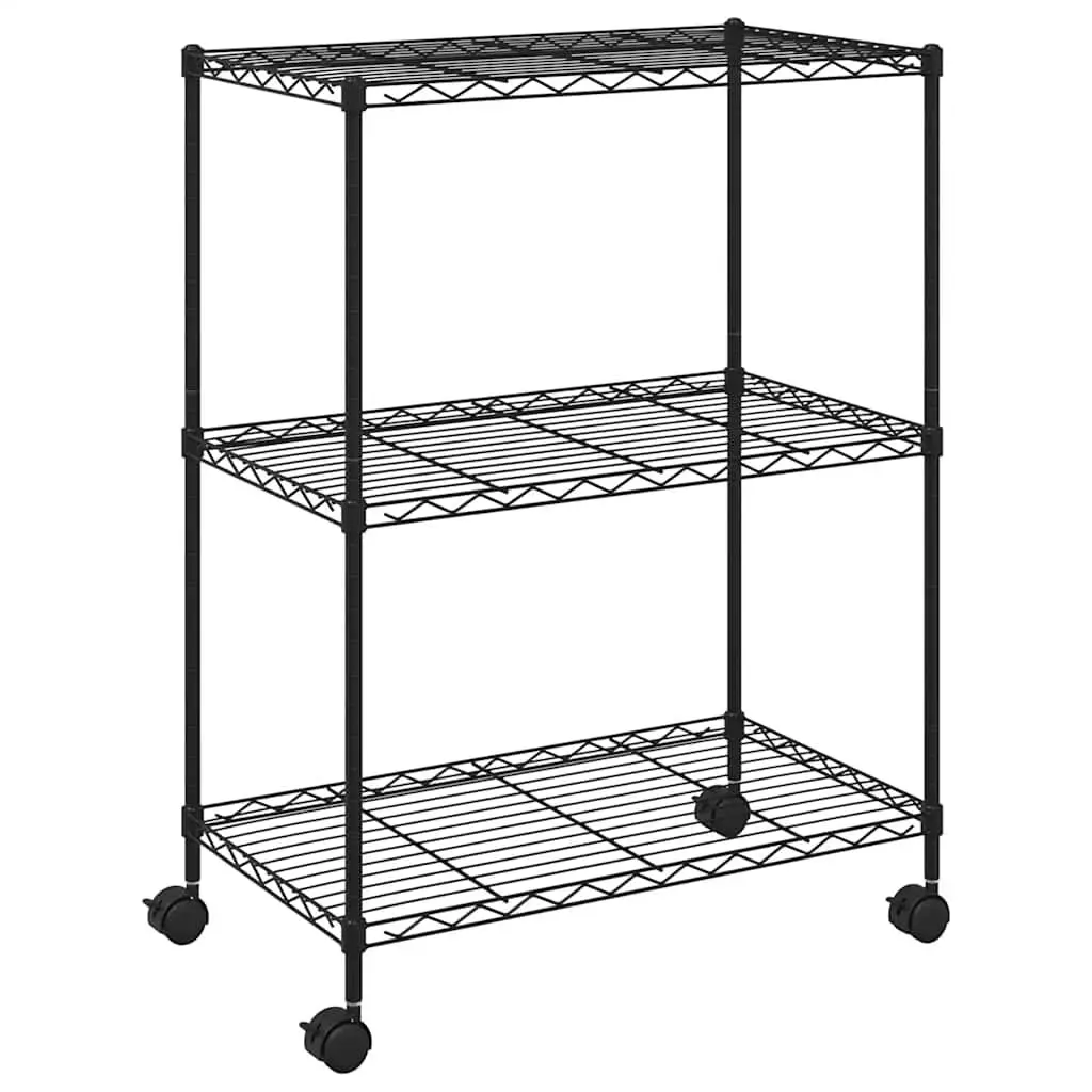 3-Tier Storage Rack 60x35x81cm Black with Wheels