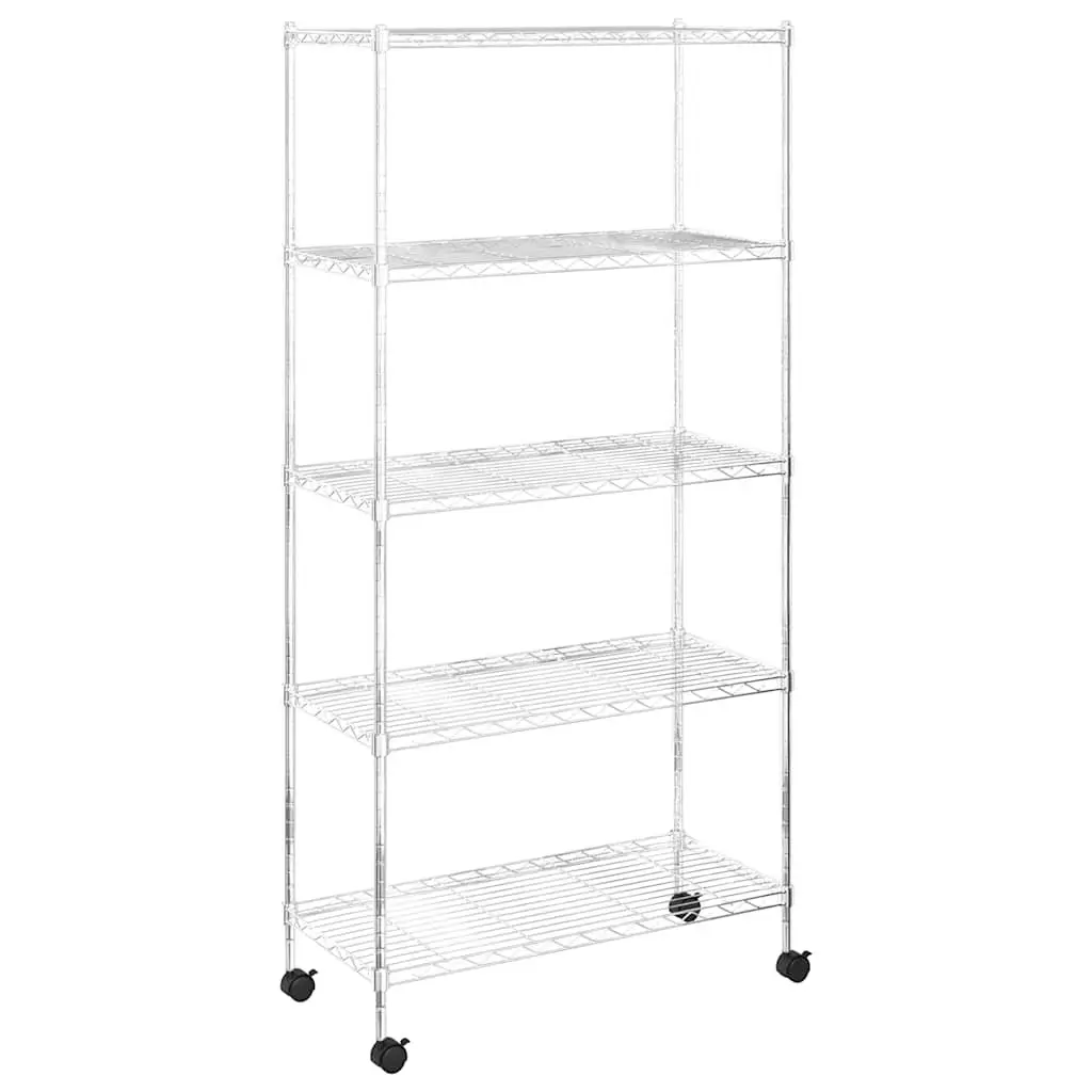 5-Tier Wire Storage Shelf on Wheels Chrome-Plated Iron Durable Organization for Kitchen Garage Workshop