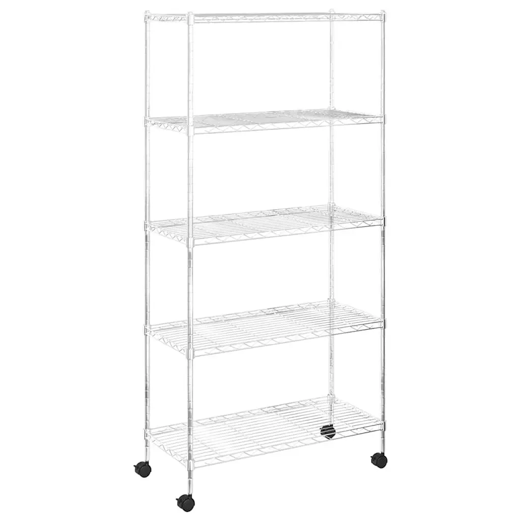 5-Tier Wire Storage Shelf on Wheels Chrome-Plated Iron Durable Organization for Kitchen Garage Workshop