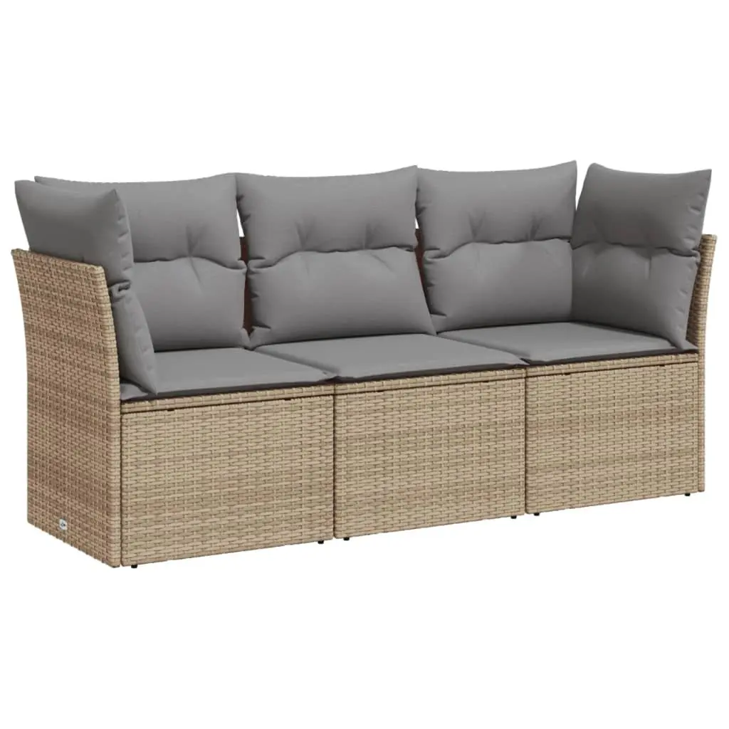 3 Piece Garden Sofa Set with Cushions Beige Poly Rattan Outdoor Furniture Patio