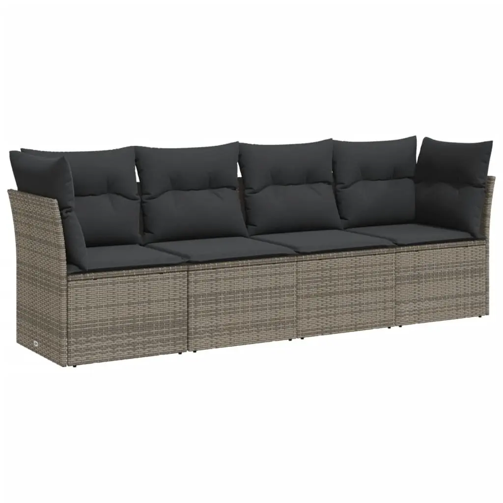4 Piece Garden Sofa Set with Storage Grey Poly Rattan Outdoor Furniture Patio