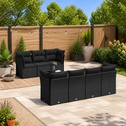 Garden Sofa Set 8 Piece Outdoor Furniture Black Poly Rattan Patio Lounge with
