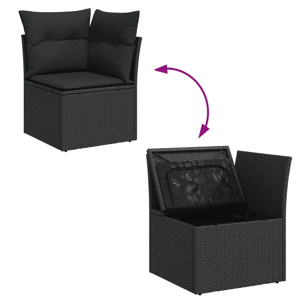 Garden Sofa Set 8 Piece Outdoor Furniture Black Poly Rattan with Cushions Glass