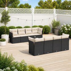 Stylish 9 Piece Garden Sofa Set Black Poly Rattan with Cushions