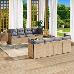 Outdoor 9 Piece Patio Sectional Sofa Set in Beige