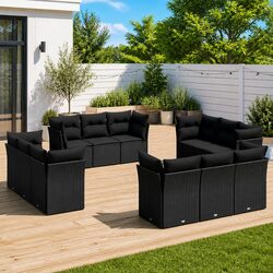 Outdoor Modular Garden Sofa Set 12 Pieces in Black
