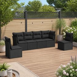 6 Piece Garden Sofa Set with Storage Cushions Outdoor Furniture Black