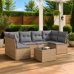 7 Piece Garden Sofa Set Outdoor Patio Furniture with Cushions Beige Rattan