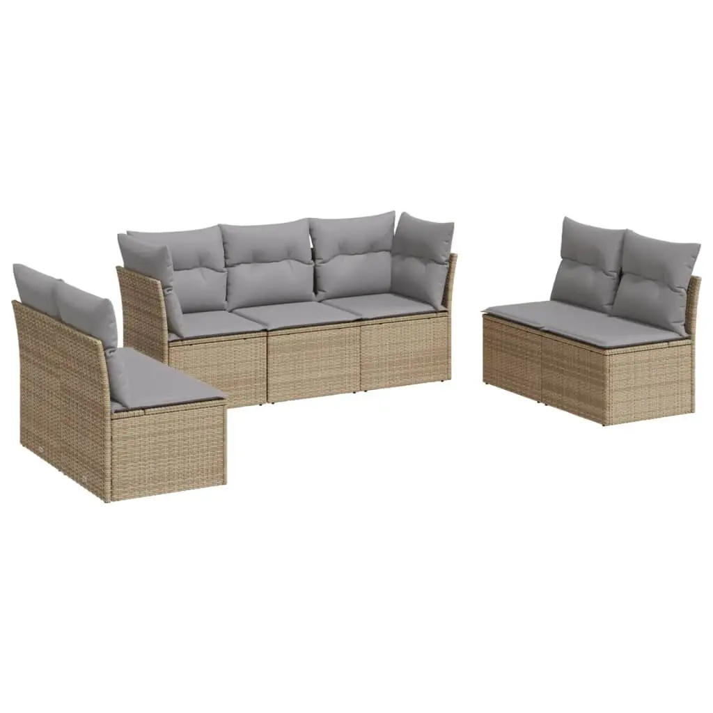 7 Piece Modular Outdoor Sofa Set Beige PE Rattan Weather Resistant Charcoal Seating