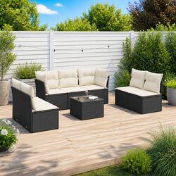 8-Piece Black Modular Sofa Set for Outdoor Relaxation