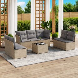 Beige 8-Piece Outdoor Sofa Set with Storage Functionality