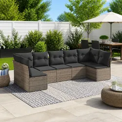 7 Piece Garden Sofa Set with Cushions Grey Poly Rattan Outdoor Furniture Patio