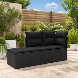 Garden Sofa Set 3 Piece Outdoor Furniture Black Poly Rattan Modular with