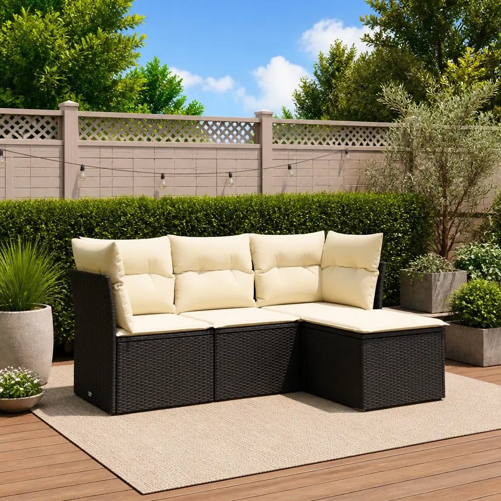 Outdoor Garden Sofa Set 4 Piece Modular Black Rattan Furniture