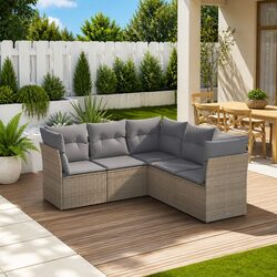 5 Piece Garden Sofa Set Outdoor Furniture Beige Poly Rattan Cushions Patio
