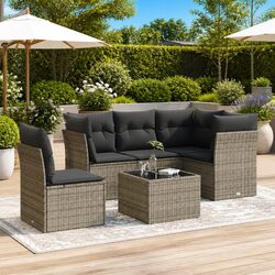Garden Sofa Set 6 Piece Outdoor Furniture Grey Poly Rattan with Storage Cushions
