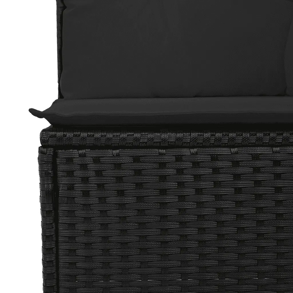 Garden Sofa Set 7 Piece Outdoor Furniture Black Poly Rattan with Cushions Storage Compartments Removable Covers Tempered Glass Table Top