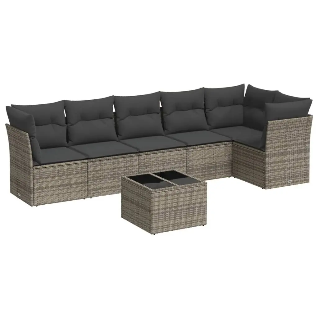 Modular 7 Piece Outdoor Garden Sofa Set Grey PE Rattan with Storage Compartments and Tempered Glass Tabletop