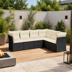 Garden Sofa Set 6 Piece Outdoor Patio Furniture Black Poly Rattan Modular with