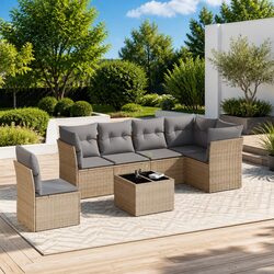 Comfortable Beige Garden Sofa Set 7 Pieces for Outdoor Relaxation