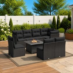 Outdoor Patio Lounge 8-Piece Black Sofa Set with Storage