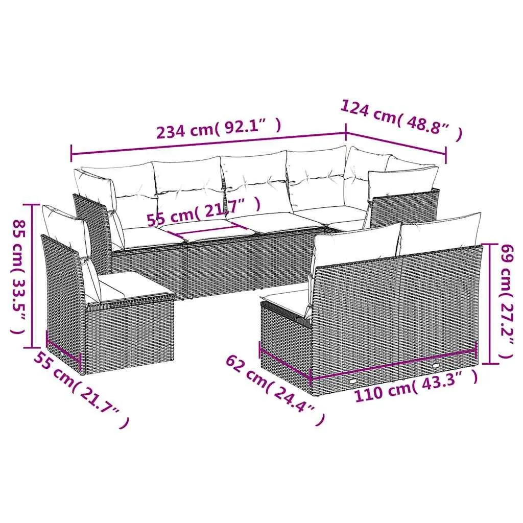 Garden Sofa Set 8 Piece Outdoor Furniture Patio Lounge Black Poly Rattan Modular