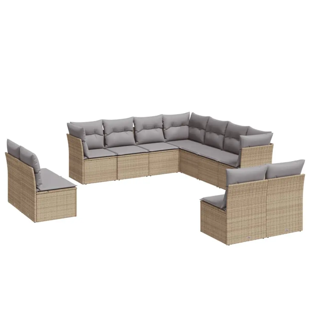 Outdoor Garden Sofa Set 11 Piece Poly Rattan Beige Patio Furniture with Cushions