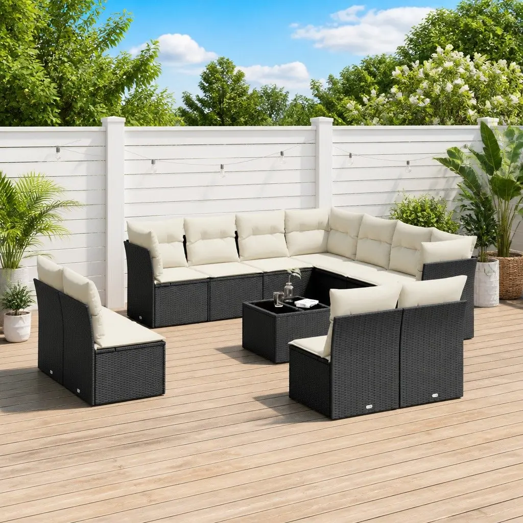 Garden Sofa Set 12 Piece Outdoor Furniture Black Poly Rattan Patio Seating