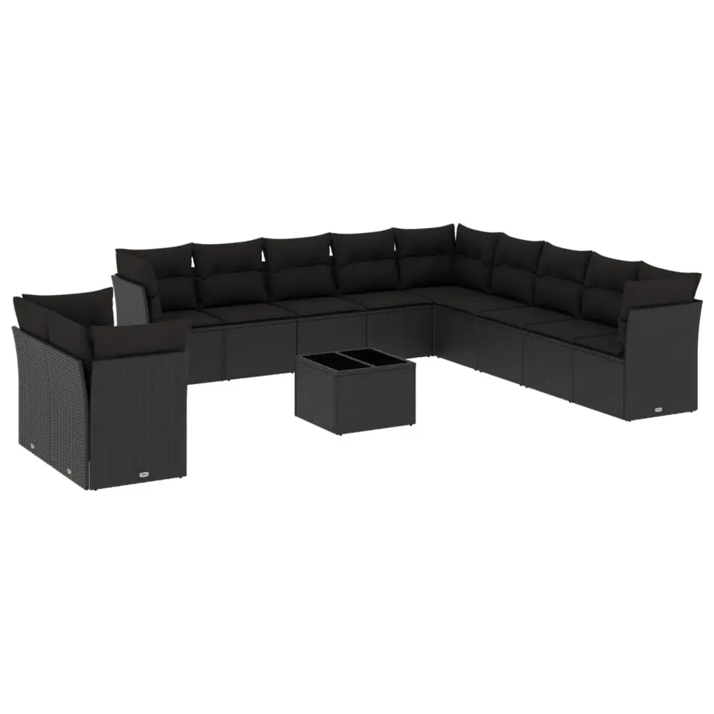 Garden Sofa Set 12 Piece Outdoor Furniture Black Poly Rattan Modular Patio