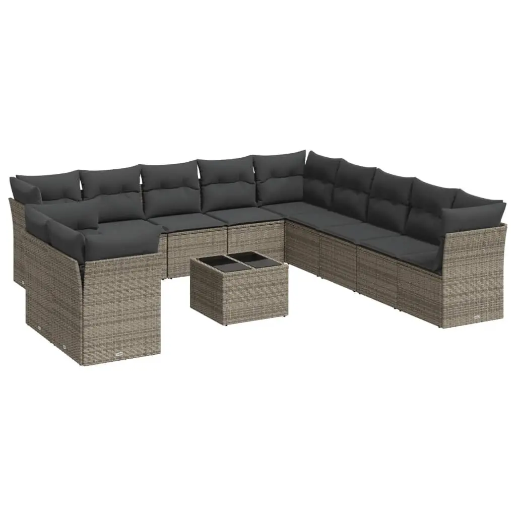 Garden Sofa Set 12 Piece Outdoor Furniture Grey Poly Rattan Modular Patio