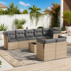 Beige Outdoor Sofa Set - 9-Piece Modular Design