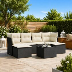 Stylish 7 Piece Outdoor Black Sofa Set with Cushions