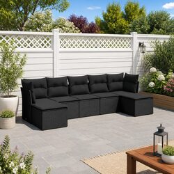 Black Poly Rattan Outdoor Sofa Set – 7 Pieces for Your Space