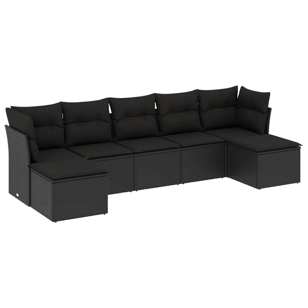 Garden Sofa Set 7 Piece Outdoor Furniture Black Poly Rattan Modular Patio