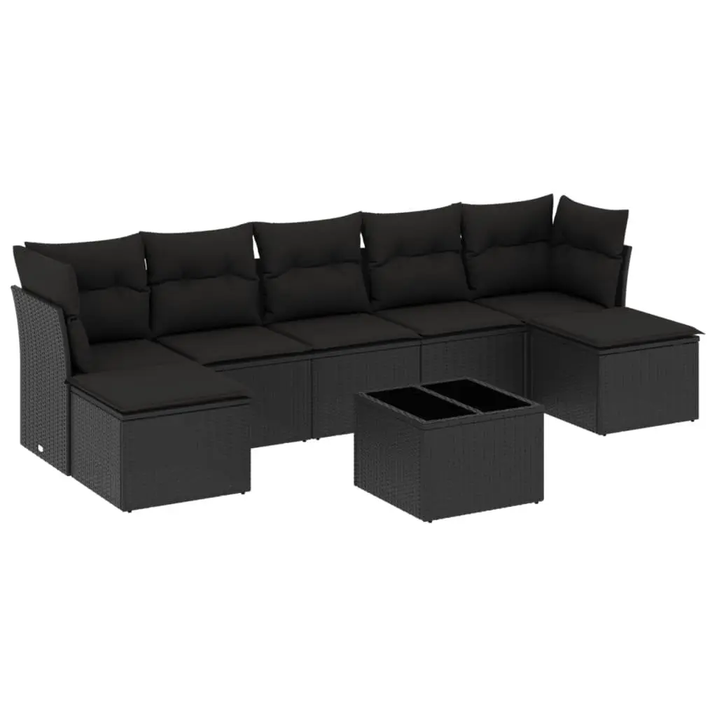 Garden Sofa Set 8 Piece Modular Outdoor Furniture Black PE Rattan Weather Resistant