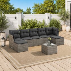 Comfortable Grey Poly Rattan 8 Piece Garden Sofa Set