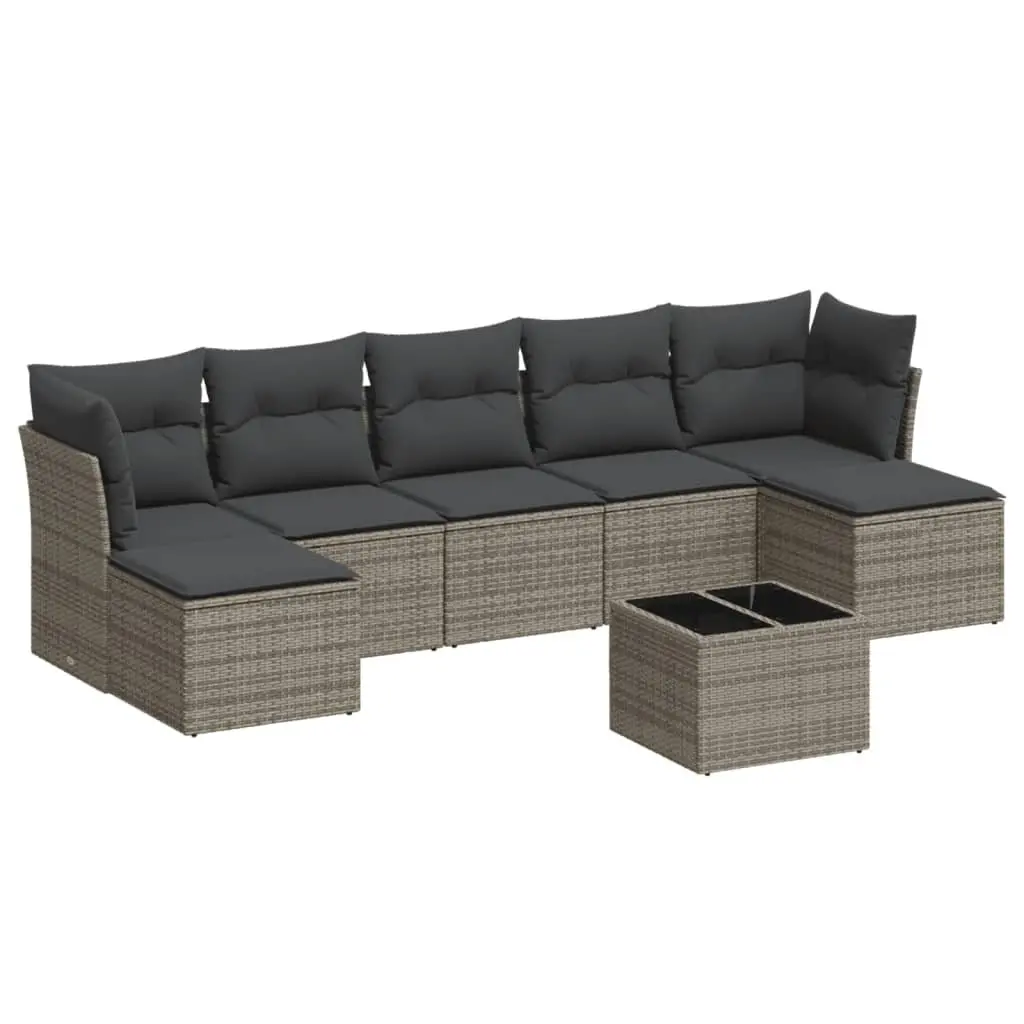 Garden Sofa Set 8 Piece Grey Modular PE Rattan Patio Furniture with Cushions