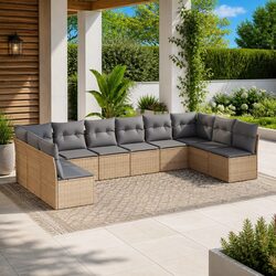 10-Piece Outdoor Sofa Set in Beige Poly Rattan