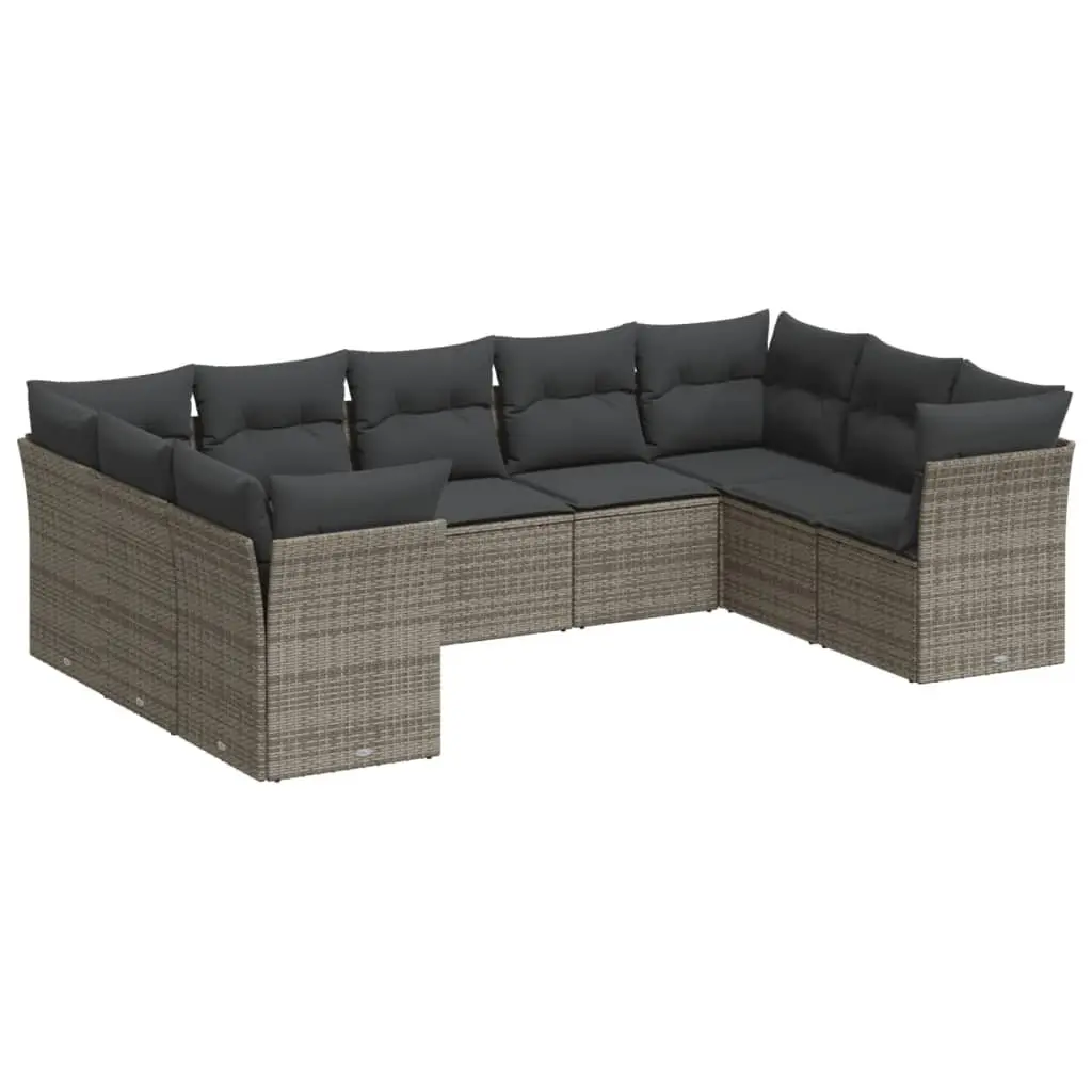 Garden Sofa Set 9 Piece Outdoor Furniture Grey Poly Rattan Cushions Storage