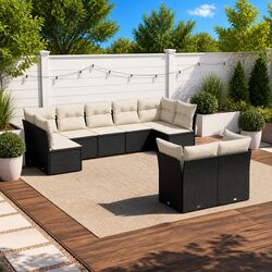 Black Poly Rattan 9-Piece Sofa Set for Outdoor Living