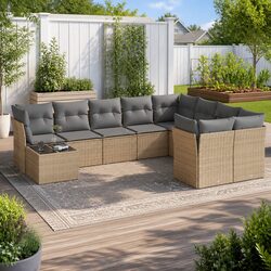 Garden Sofa Set 10 Piece Outdoor Furniture Patio Beige Poly Rattan Modular