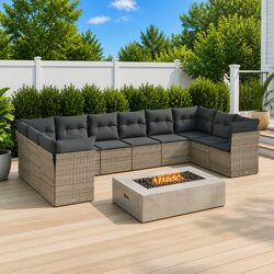 Garden Sofa Set 10 Piece Outdoor Furniture Grey Poly Rattan Patio Lounge Seating