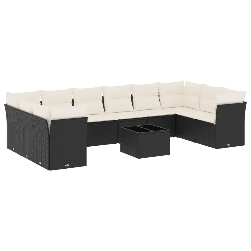 Garden Sofa Set 11 Piece Outdoor Patio Furniture Black Poly Rattan with Cushions