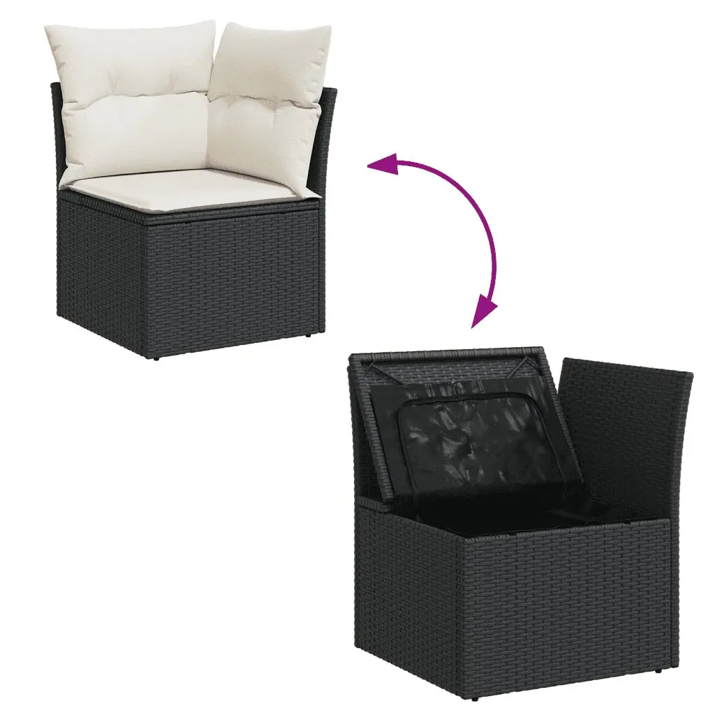 Garden Sofa Set 11 Piece Outdoor Patio Furniture Black Poly Rattan with Cushions