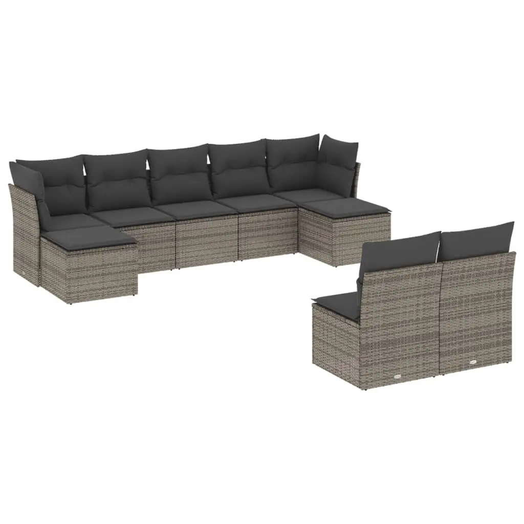 Outdoor Garden Sofa Set 9 Piece Grey Poly Rattan Furniture with Cushions Storage