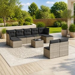 Garden Sofa Set 10 Piece Outdoor Furniture Grey Poly Rattan with Cushions
