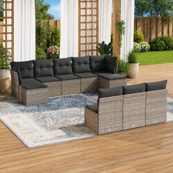 Garden Sofa Set 10 Piece Outdoor Furniture Grey Poly Rattan Modular Patio Lounge