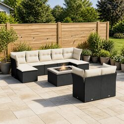 Stylish 10-Piece Outdoor Sofa Set in Black Rattan